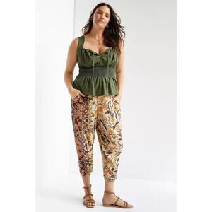 Anthropologie Smocked Balloon-Leg Pants Fall Foilage Floral Jogger Crop Style 12